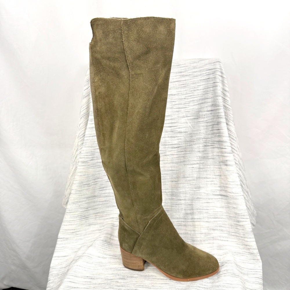 Marc Fisher Suede Olive Green Over Knee Stacked Heel Almond Toe Boots Preppy 6.5